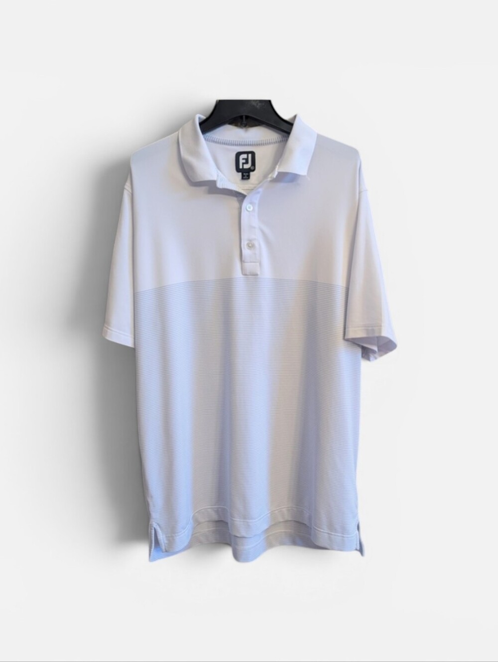 FootJoy Mens XL White Blue Striped Short Sleeve Golf Polo Shirt